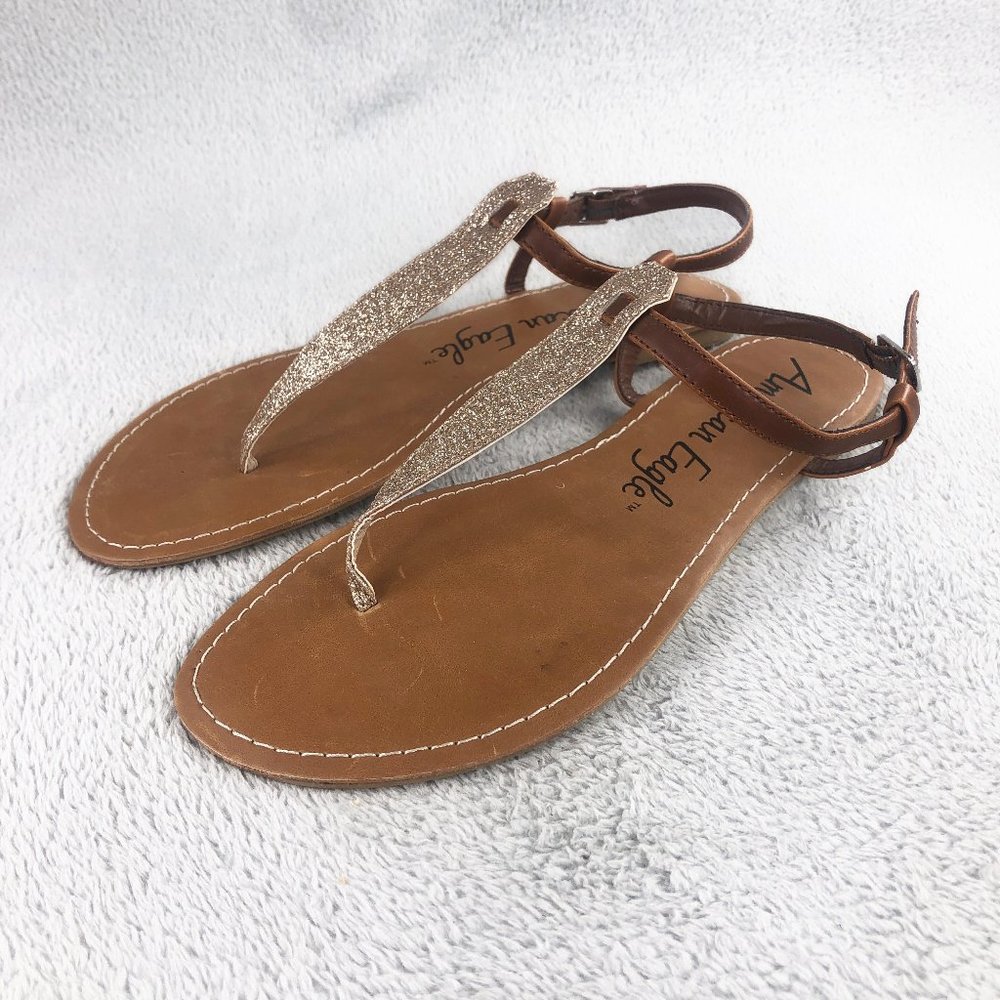 American Eagle Women's Flat T-Strap Thong Sandals, Size 10